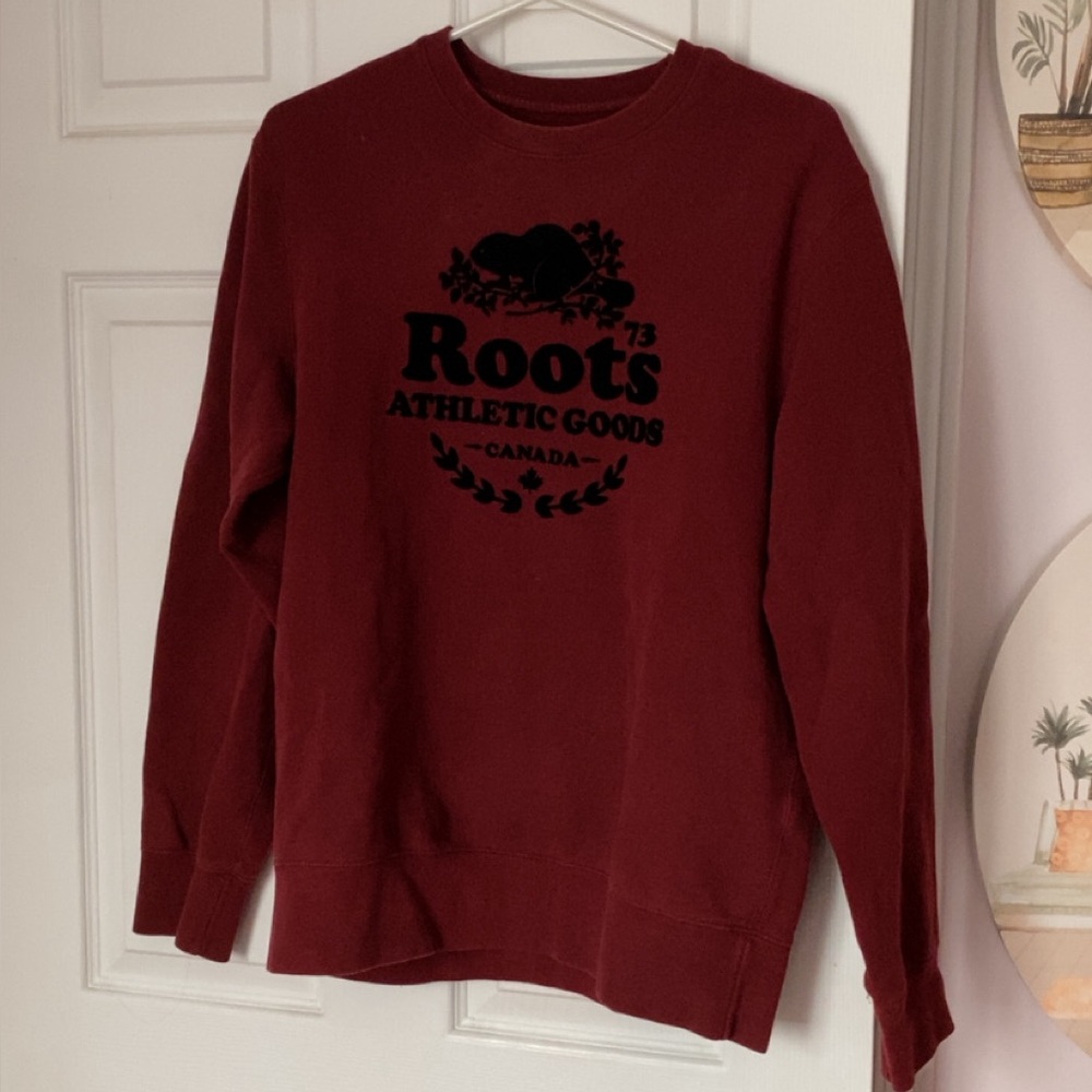 Roots Red Crewneck Sweater Comfortable Casual Fit